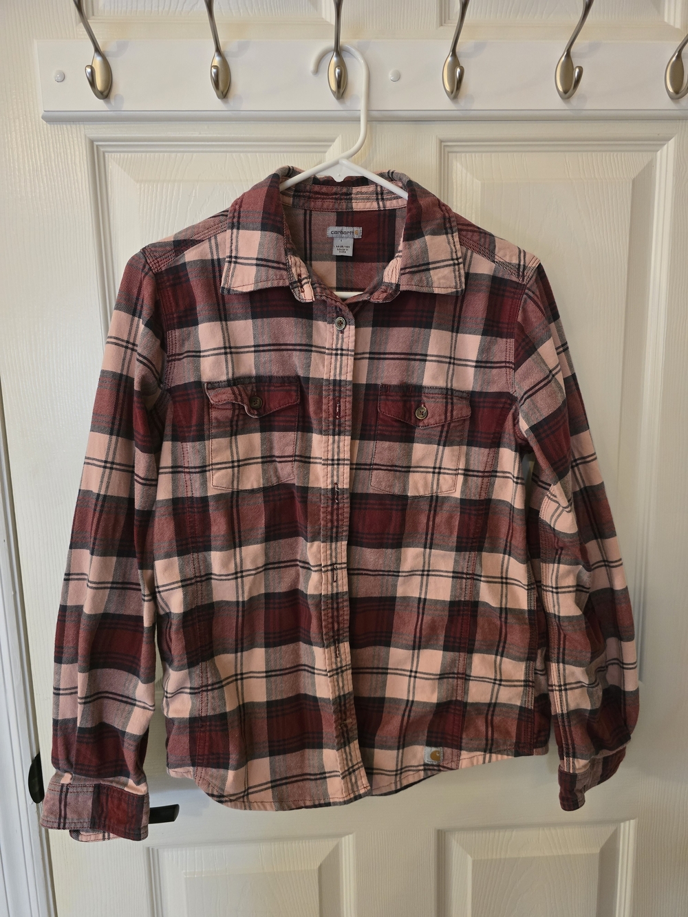Carhartt Plaid Button-Up Shirt Jacket in Pink and Burgundy